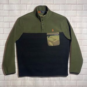 Polo Ralph Lauren Men’s 1/4 Button Up Fleece Sweater Camo Green Sz L